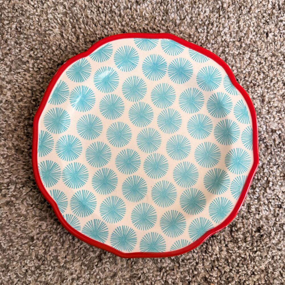 The Pioneer Woman Happiness Turquoise Red Salad Plates 8.5” Discontinued